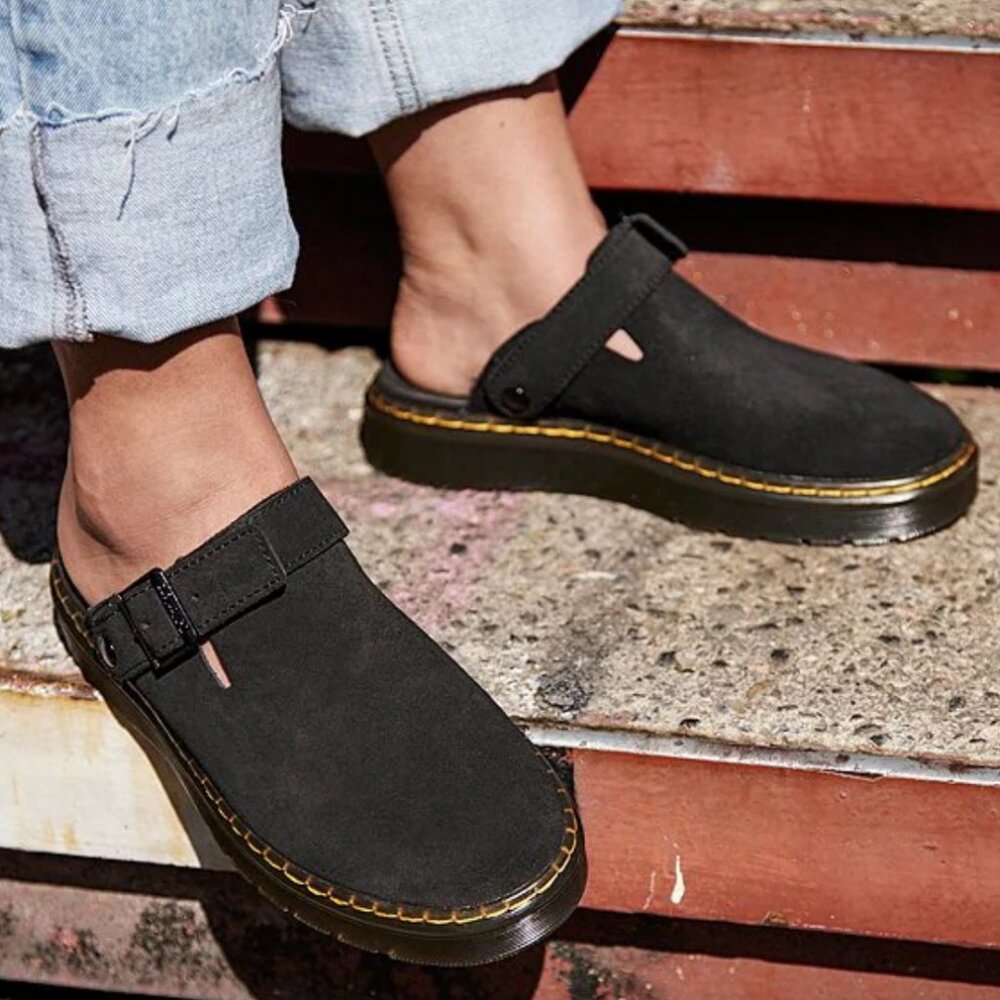 Dr. Marten's - Women's Carlson Suede Buckle Strap Clogs - Black - Size 10